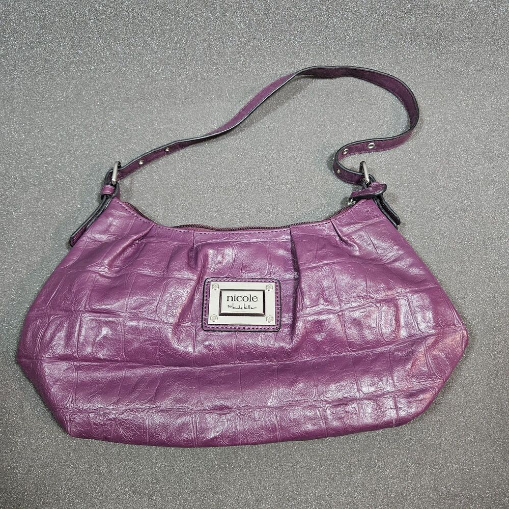 Nicole By Nicole Miller Purple Croc Embossed Shoulder Bag Handbag Purse